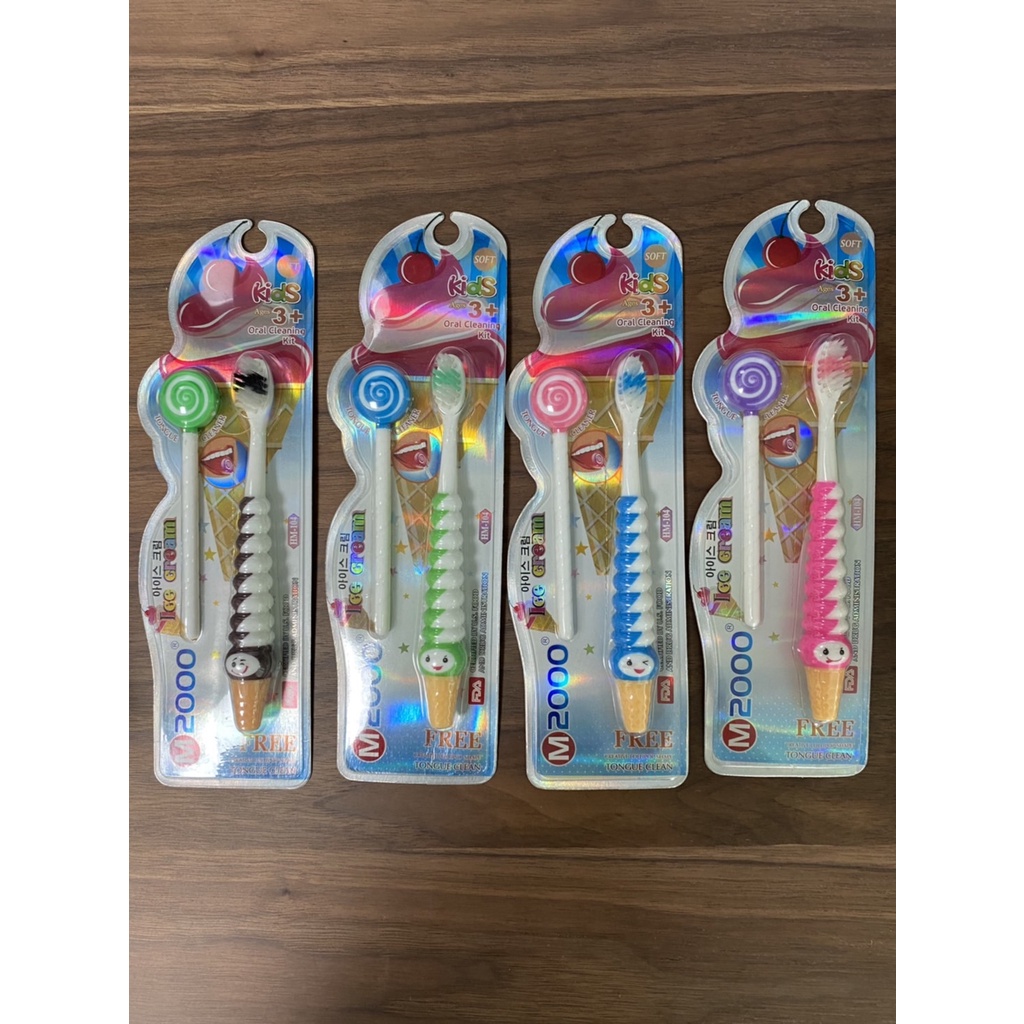 ［台灣現貨］ 韓國兒童冰淇淋牙刷 軟毛卡通兒童牙刷+刮舌苔組
