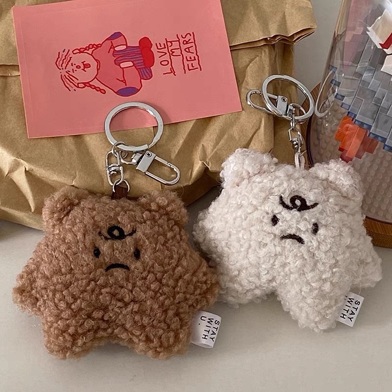 (部分現貨)韓國小熊毛絨鑰匙圈 卡通鑰匙扣 沮喪小熊吊飾  情侶玩偶掛件