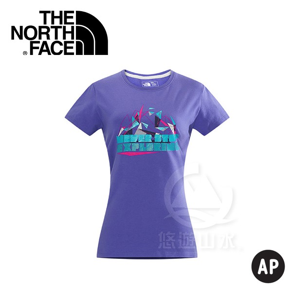 【The North Face 女 LOGO 風格T-Shirt《星空紫》】CNJ1/舒適/休閒/戶外/短T/悠遊山水