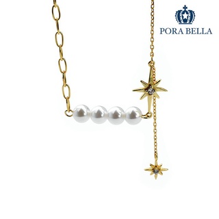 <Porabella>925純銀鋯石珍珠項鍊 輕奢設計感新款吊墜氣質珍珠不對襯拼接 Pearl Necklace