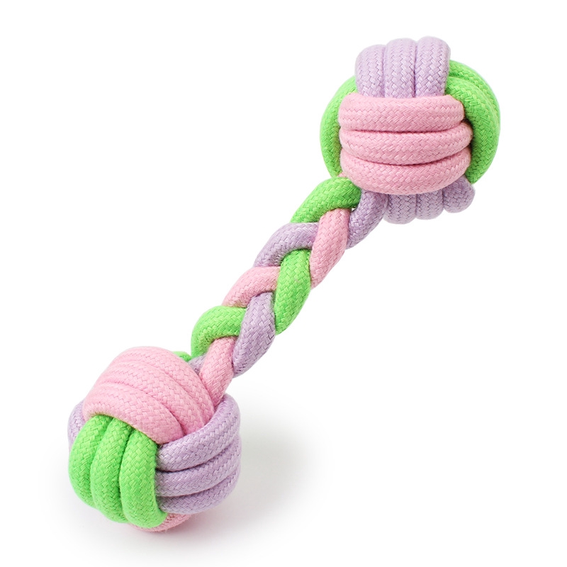 【PetBaby寵物精靈】糖果色棉繩-編織啞鈴  棉繩玩具 寵物編織寵物狗玩具