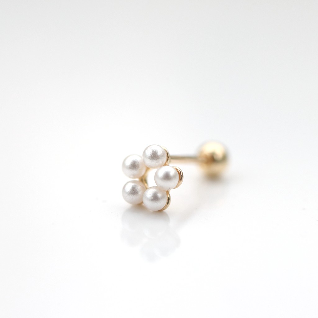 14K Plum Blossom Pearl Piercing 梅花珍珠鎖珠耳環 (單個)