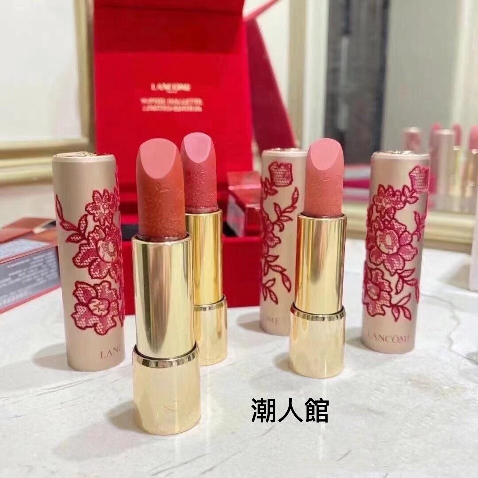 免稅店購入LANCOME 蘭蔻2021新年限量金粉管蕾絲口紅 #196 #274＃888