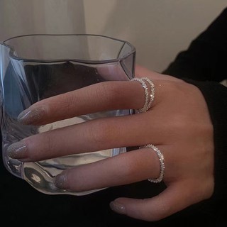 初見家💕通體925純銀波光粼粼鏈條戒指  簡約設計感創意滿天星指環 高級感戒指手飾