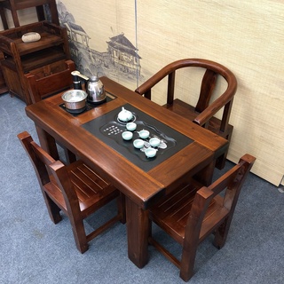 萬達木業 用中式套裝一體喝茶幾陽臺小型實木仿古泡茶桌椅組閤 儲物櫃 泡茶臺 茶幾桌 茶幾臺 客廳桌 泡茶桌 長桌 泡茶臺