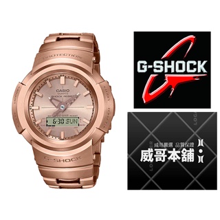 【威哥本舖】Casio臺灣原廠公司貨 G-Shock AWM-500GD-4A 玫瑰金全金屬款 太陽能世界六局電波錶