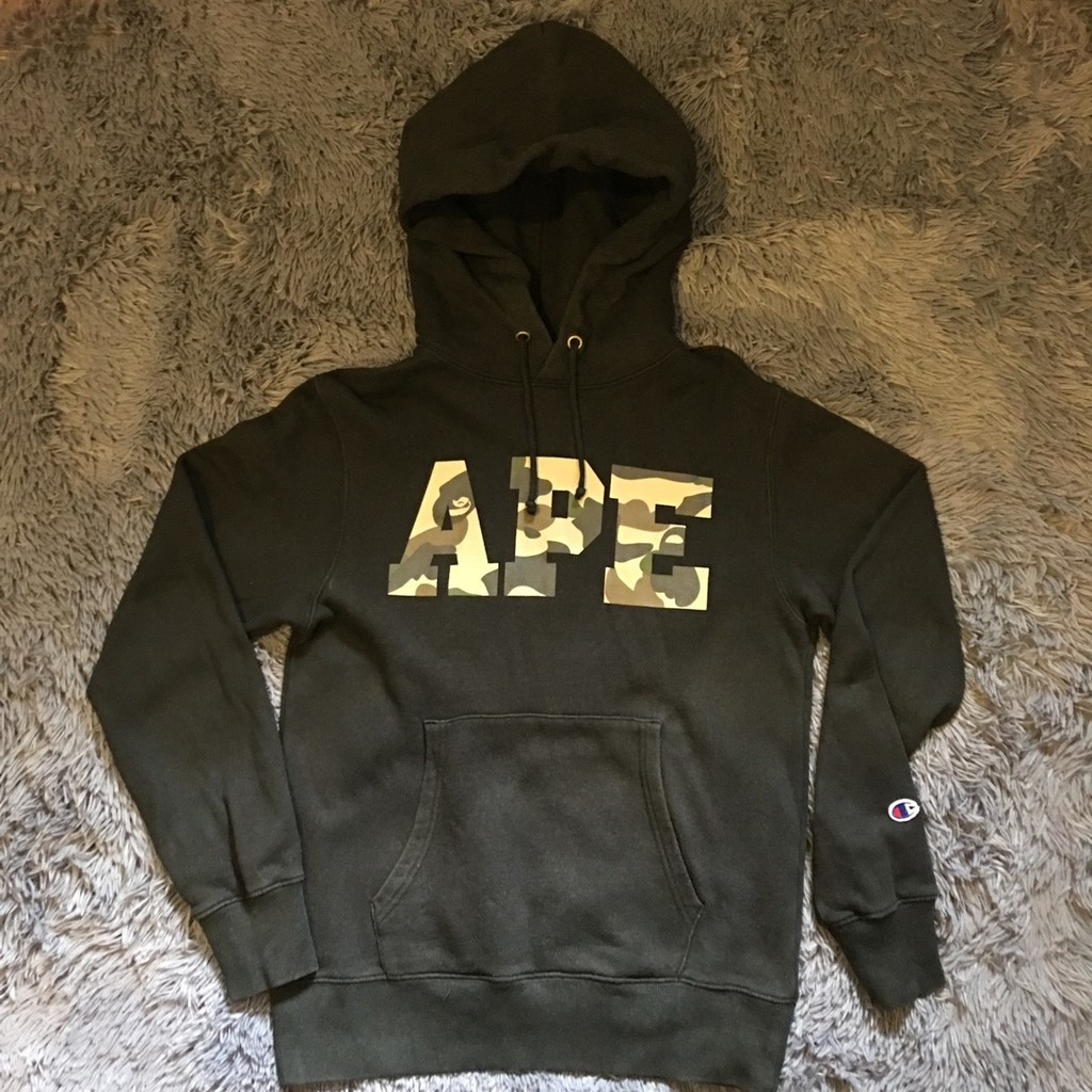 ㋡【APE】Bape x Champion Logo 聯名 迷彩 刺繡 重磅 帽T 帽踢