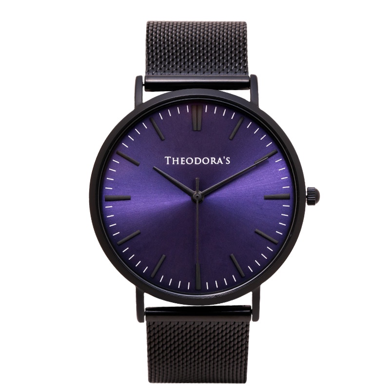 【THEODORA'S】Hera 簡約中性款金屬手錶 藍紫面-米蘭黑【希奧朵拉】