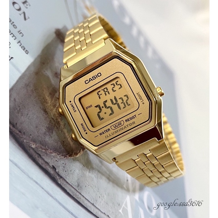 CASIO金錶專賣店 經緯度鐘錶 經典復古 女款 金錶 電子錶 金錶帶閃耀動人台灣代理【超低↘】LA680WGA