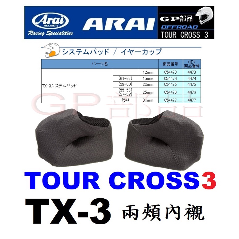 GP部品★ Arai TOUR-CROSS 3 內襯 TX-3 兩頰內襯 頭頂內襯 DEPARTURE 越野帽 鳥帽