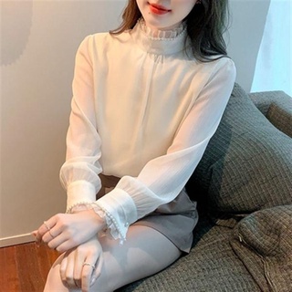 法式襯衫 法式高階感內搭泡泡袖雪紡上衣別致復古襯衫女蕾絲打底衫小衫T624 9846.