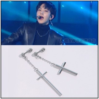 🔺現貨🔺 SEVENTEEN SVT 同款韓國耳環 正韓耳環 ASMAMA正品 簡約長鏈十字耳環 韓國耳環 耳夾式耳環