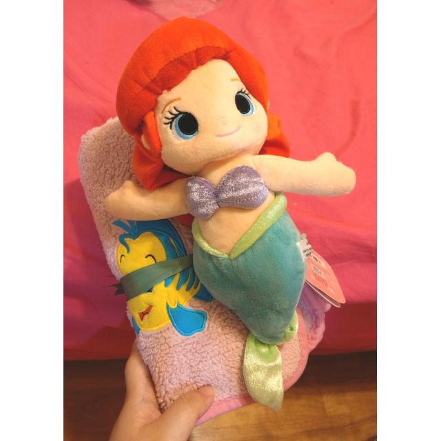 東京迪士尼海洋 小美人魚 愛麗兒 玩偶蓋毯 安撫毯 毛巾毯 暖暖被