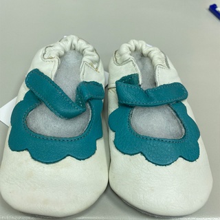 英國 shooshoos 健康無毒真手工鞋/學步鞋_白色/薄荷綠荷葉(3)/XL（福利品）