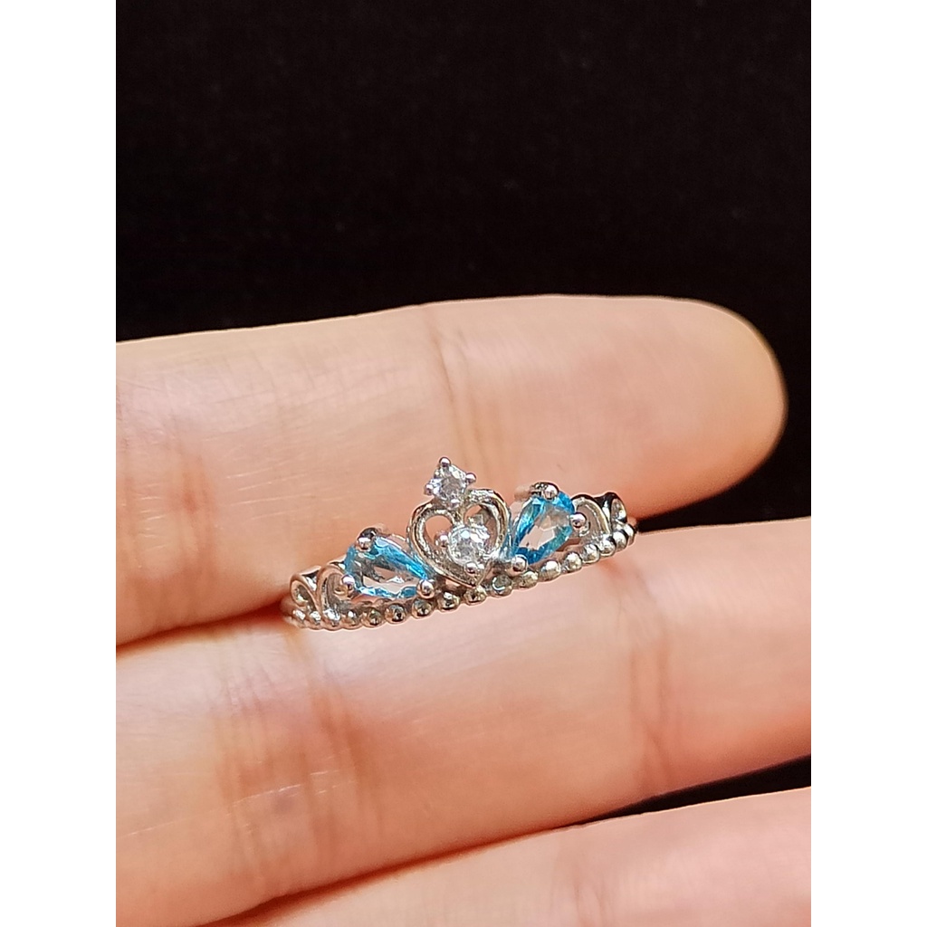 💎 托帕石 瑞士藍 晶體透 耀眼 公主皇冠 925銀 活圍 戒指 藍托帕 托帕
