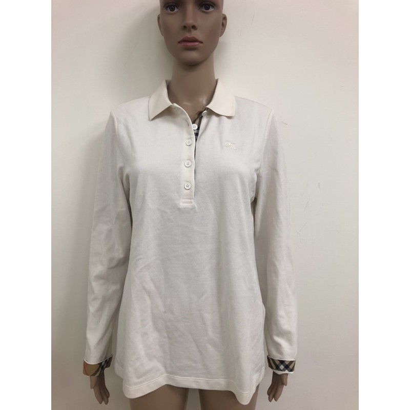 BURBERRY 女用.米白色.長袖經典POLO 英國帶回全新正品