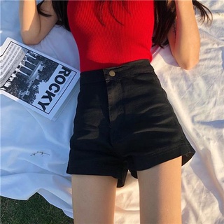 牛仔短褲 熱褲 闊腿褲 韓版港味復古chic彈力牛仔短褲女學生百搭顯瘦高腰熱褲子R033-A 衣時尚