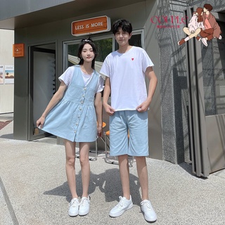 【COUPLE】💕💕情侶裝新款你衣我裙牛仔背帶連衣裙女愛心上衣