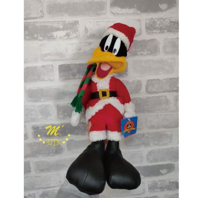 🔥🎉好運🐉來 全館免運🎉🔥1998年 華納兄弟達菲鴨Daffy Duck 聖誕裝扮圍巾16吋 娃娃🧸