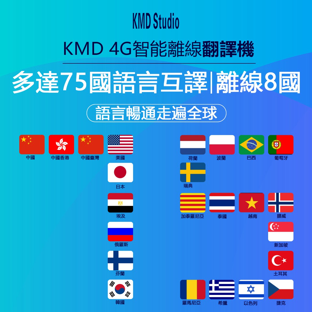 KMD 4G智能雙向即時翻譯機 耳機翻譯 即時對講口譯 107國翻譯 英日韓法離線翻譯 拍照翻譯 熱點分享 wifi5g