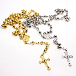 基督教宗教首飾銅十字架項鍊念珠項鍊十字架金銀念珠項鍊
