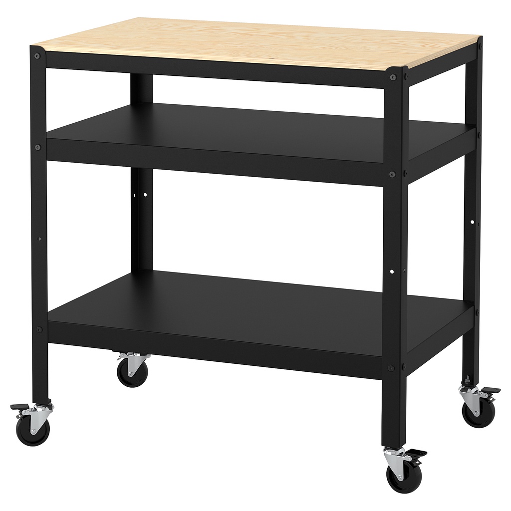 北歐工業LOFT風格IKEA宜家BROR推車工作台中島邊桌工作桌收納櫃/黑色/55x85x88/二手八成新/特$3980