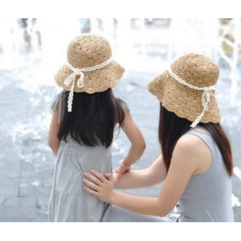 韓國 手工製親子款草帽 沙灘帽 遮陽帽 漁夫帽  可折疊 方便收納