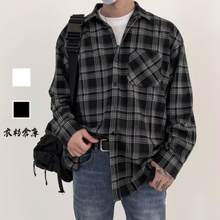 【衣衫倉庫】 韓國 寬鬆 格紋襯衫 男生外套 男生襯衫 長袖襯衫