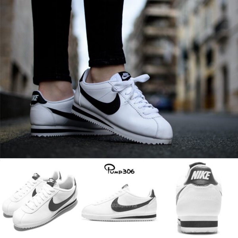 Nike 公司貨正品 classic Cortez 經典阿甘鞋 白底黑勾 22.5號女款