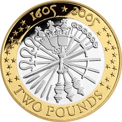2005 英國  火藥陰謀 蓋·福克斯之夜 400周年 2英鎊 流通紀念幣