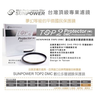 SUNPOWER TOP2 UV67mm PROTECTOR 保護鏡 薄框多層鍍膜