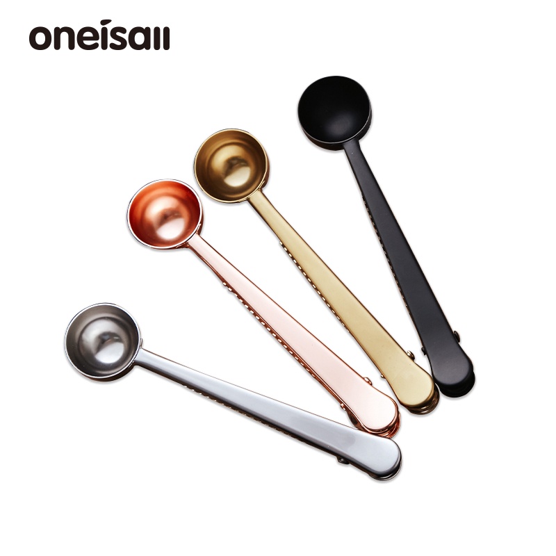 Oneisall 不銹鋼咖啡豆長柄量匙密封夾專用勺子咖啡用具配件