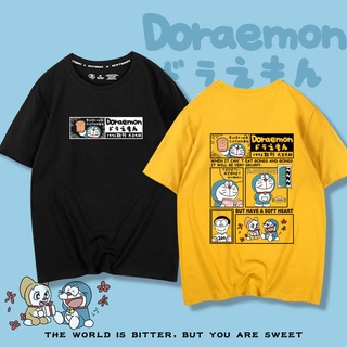 夏季哆啦A夢聯名T恤卡通叮噹貓塗鴉設計感寬鬆純棉情侶短袖