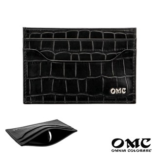 【OMC】限時特價-尊爵鱷魚壓紋簡約牛皮卡片夾-黑色