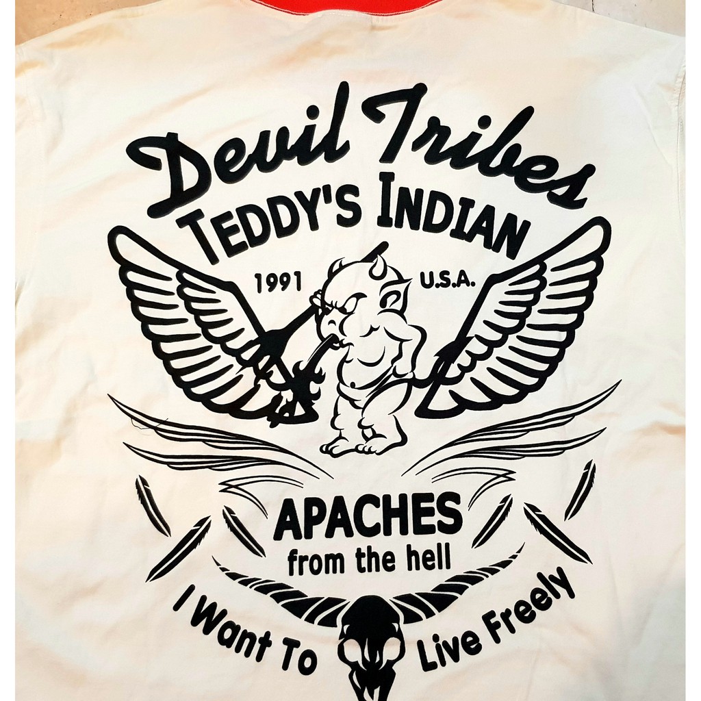 【帥哥王】blue way專櫃日本進口TEDMAN 招福噴火鬼Apaches美式風格白色短袖T恤L原2480只要1488