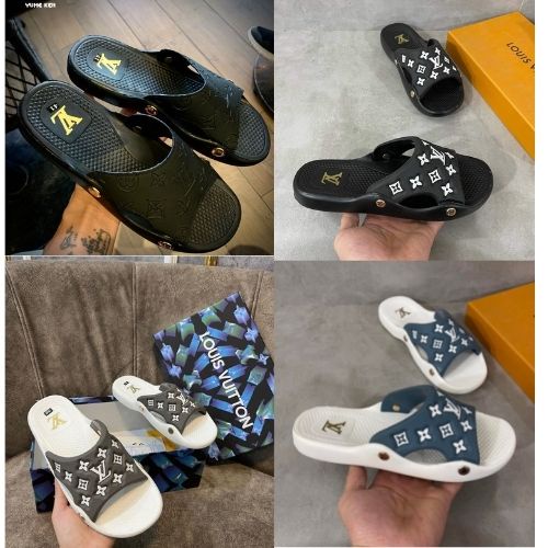 【實圖+視頻】LOUIS Vuitton 中性橫帶拖鞋配軟膠鞋底耐用時尚 LV 印花花朵圖案