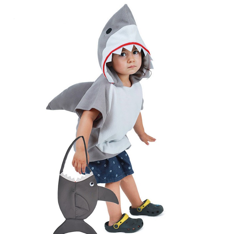 可愛的小鯊魚連身衣與卡通鯊魚包兒童海洋鯊魚角色扮演萬聖節聖誕舞台服裝派對裝扮