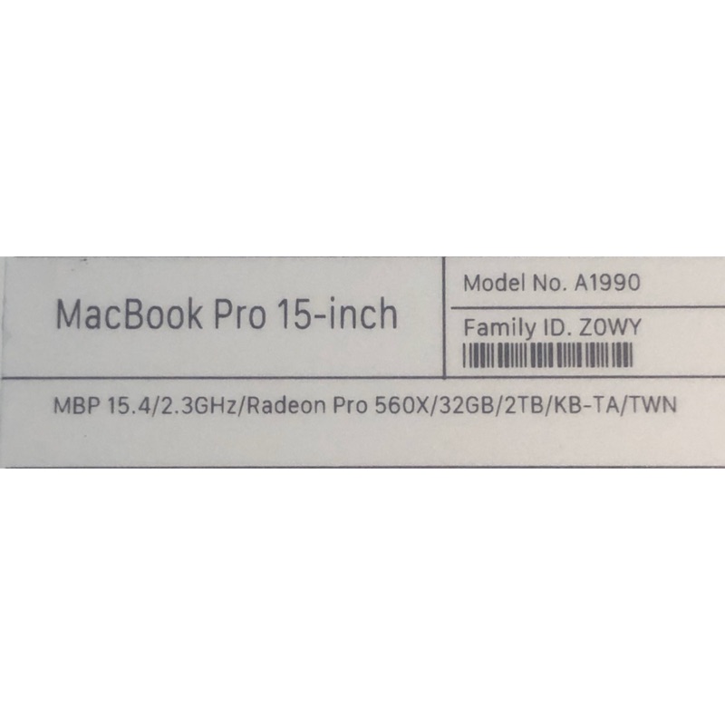 全機包膜  客製機MacBook Pro 15吋 2TB 銀 32GB 2019年11月款 獨立顯卡560X