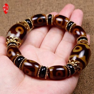 現貨 天珠 瑪瑙手鍊 真品西藏三九眼天珠手鍊 瑪瑙玉髓文玩佛珠手串 復古民族風玉珠首飾