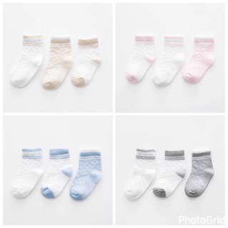 8‘夏季棉質網眼透氣童襪/寶寶襪子（3入裝）