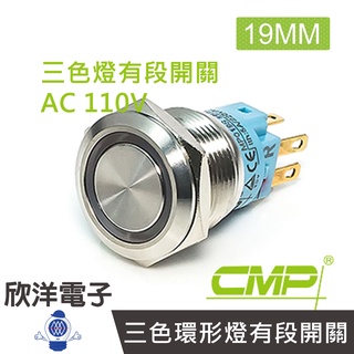 CMP西普 19mm不鏽鋼金屬平面三色環形燈有段開關 AC110V / S1901B-110RGB 紅綠藍三色光