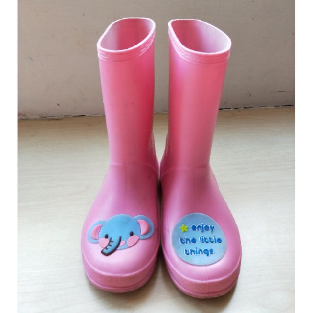 雨季隨便賣！粉紅色藍大象女童雨鞋靴31號