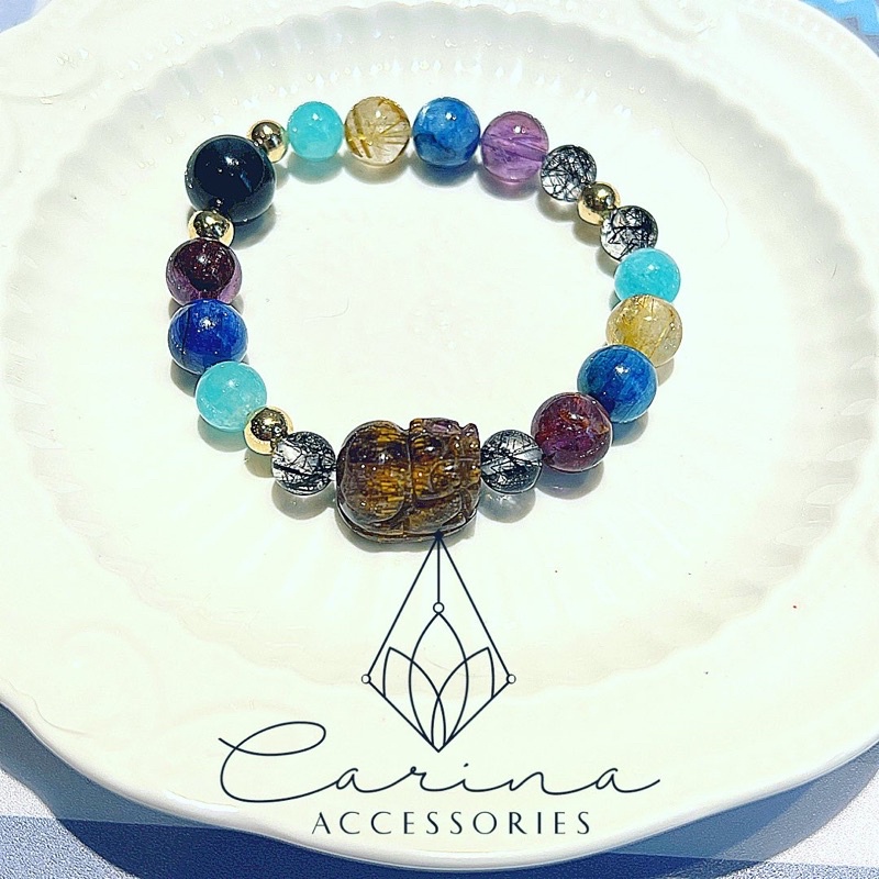 carina accessories 開運水晶能量飾品 男款 紫鈦晶 貔貅 手鍊 可以客製 生命靈數搭配 招財 生意必備
