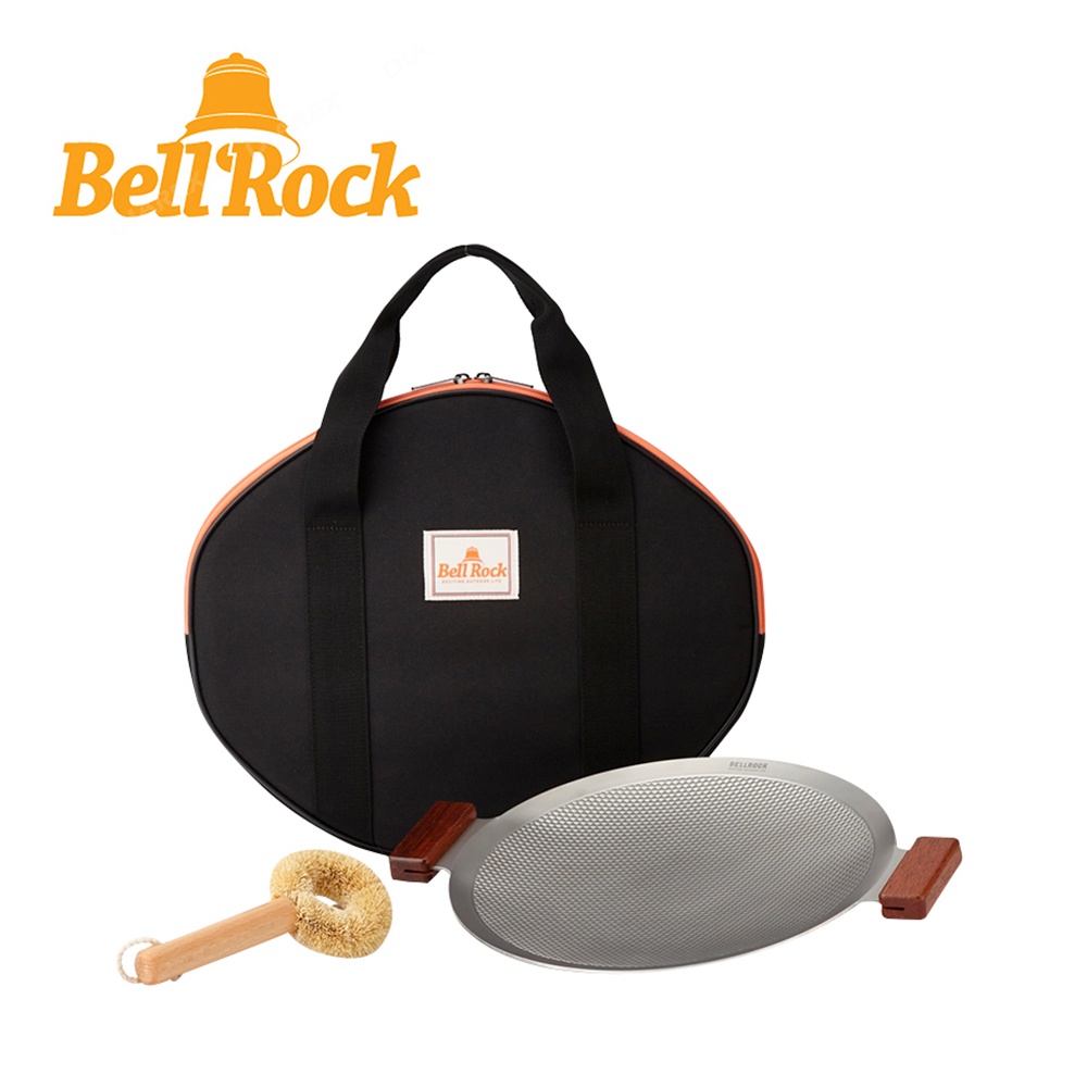 【韓國Bell'Rock】不鏽鋼蜂巢複合金節能烤盤組28cm (附收納袋、木質手柄、清潔刷) BBQ烤肉盤 燒烤盤 中秋