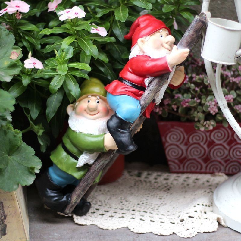 花園造景 樹脂爬梯子小矮人圣誕精靈陽臺戶外花園花架花盆裝飾擺件 園藝裝飾 擺件