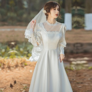 法式連衣裙 領證登記 輕婚紗 小白裙 宮廷風 禮服 訂婚 日常可穿 春季新款 優雅氣質