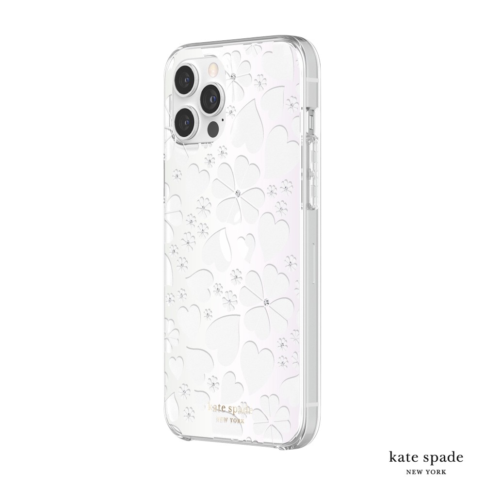 Kate Spade iPhone 12 Pro Max 6.7吋 Clover Hearts 愛心/幸運草+白色鑲鑽