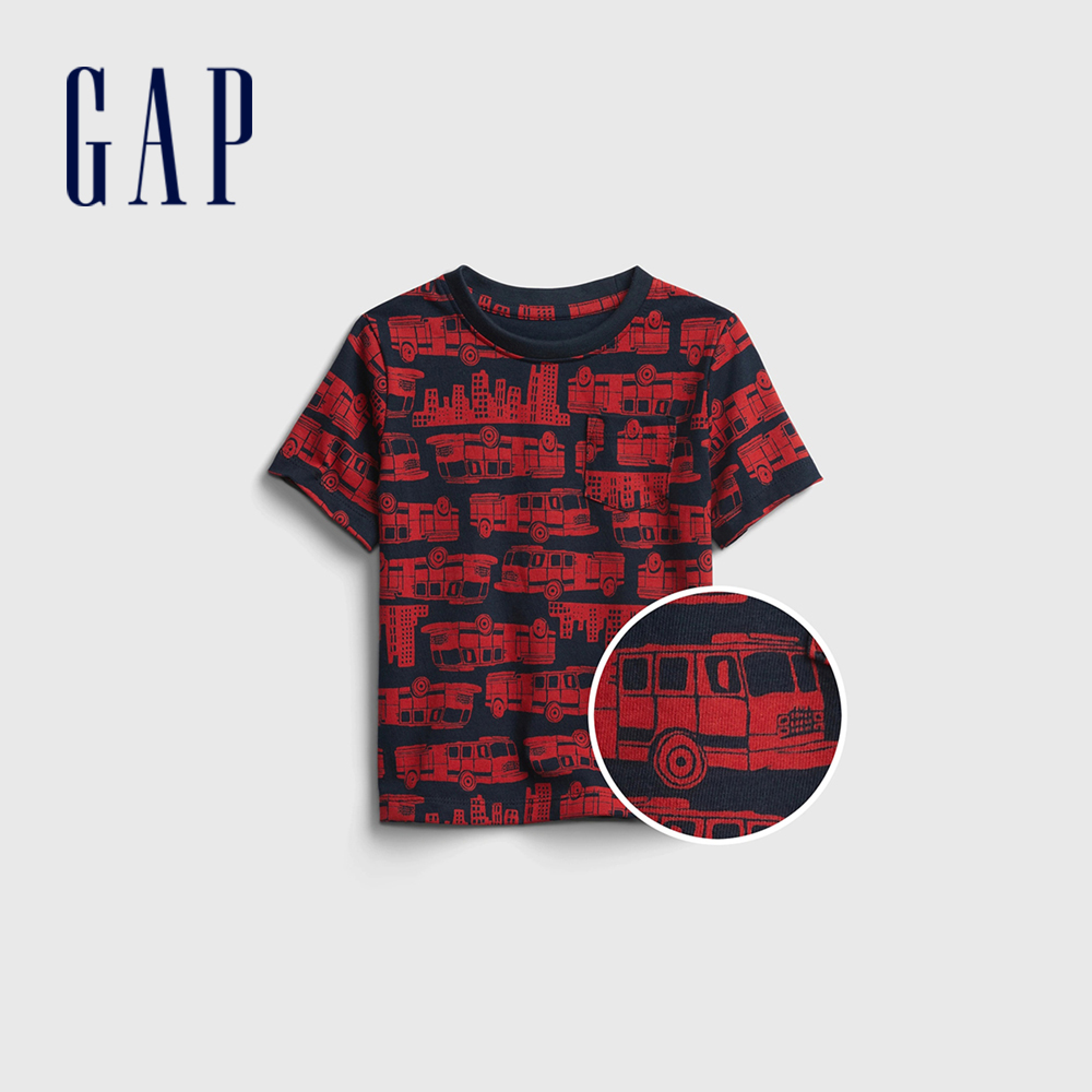 Gap 幼童裝 童趣印花圓領短袖T恤 布萊納系列-消防車圖案(681411)