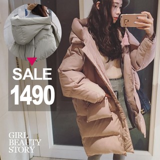 SISI【W9005】韓版寬鬆連帽大口袋短款長款加厚舖棉保暖大衣外套