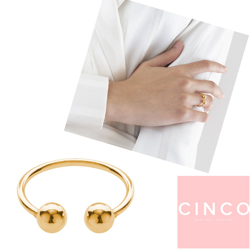 CINCO 葡萄牙精品 Hit ring 925純銀鑲24K金戒指 雙圓球C型戒指